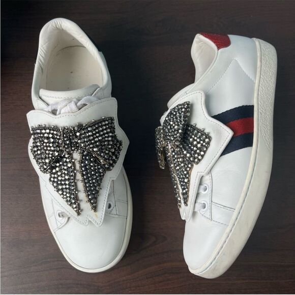 Gucci Shoes - GUCCI Ace Bow GG Supreme Sneakers Crystal Jeweled Bow Charm Sz. 36.5 Brixton